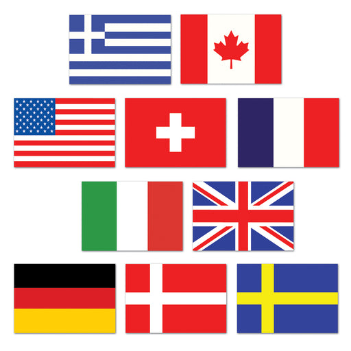 Mini International Flag Cutouts – 4½" – (10/Pkg) by Beistle for International Printed