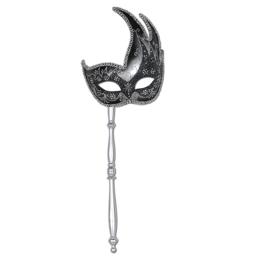 Glittered Mask w/Stick by Beistle for Mardi Gras Novelty