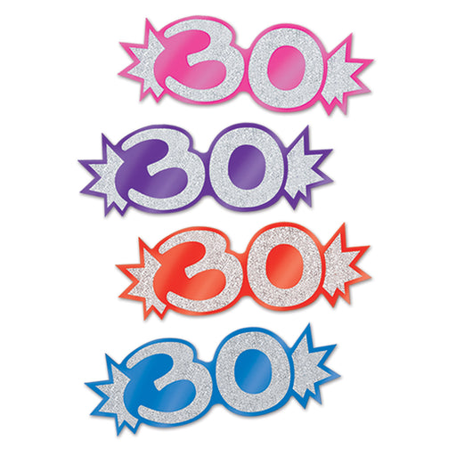 "30" Mini Glittered Foil Cutouts – 5½" – (8/Pkg) by Beistle for Birthday-Age Specific Foil