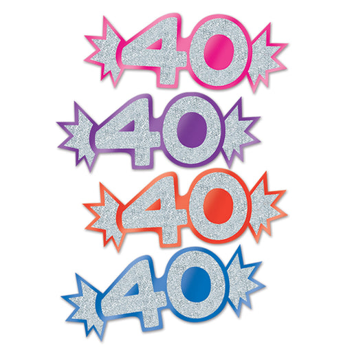 "40" Mini Glittered Foil Cutouts – 5½" – (8/Pkg) by Beistle for Birthday-Age Specific Foil