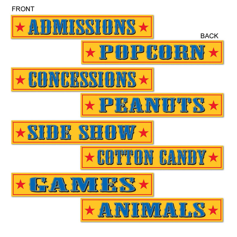 Circus Sign Cutouts – 4" x 24" – (4/Pkg) by Beistle for Circus Printed