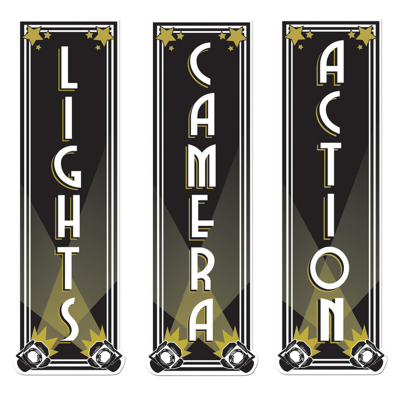 Lights, Camera, Action Cutouts – 19¼" – (3/Pkg) by Beistle for Awards Night Printed