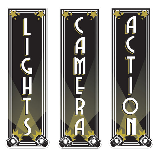 Lights, Camera, Action Cutouts – 19¼" – (3/Pkg) by Beistle for Awards Night Printed