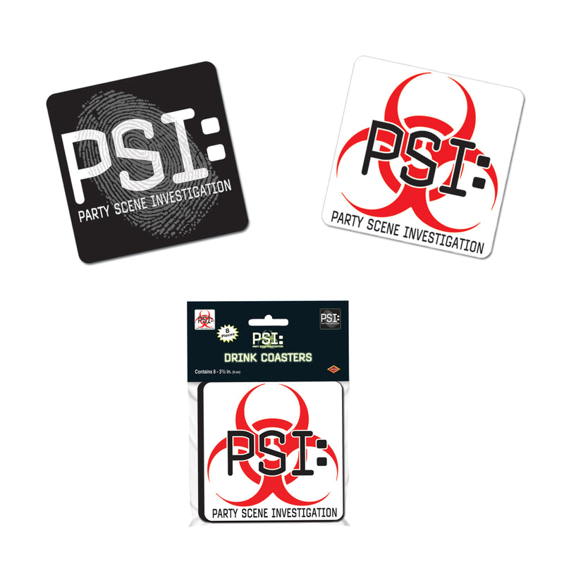 PSI Coasters – 3¼" – (8/Pkg) by Beistle for Crime Scene Coasters