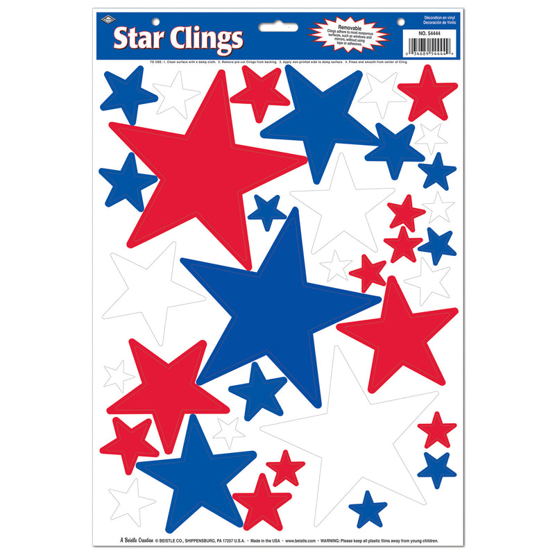 Star Clings – 12" x 17" Sht – (36/Sht) by Beistle for Patriotic Window Clings