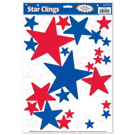 Star Clings – 12" x 17" Sht – (36/Sht) by Beistle for Patriotic Window Clings