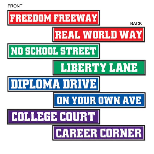 Graduation Street Sign Cutouts – 4" x 24" – (4/Pkg) by Beistle for Graduation Printed