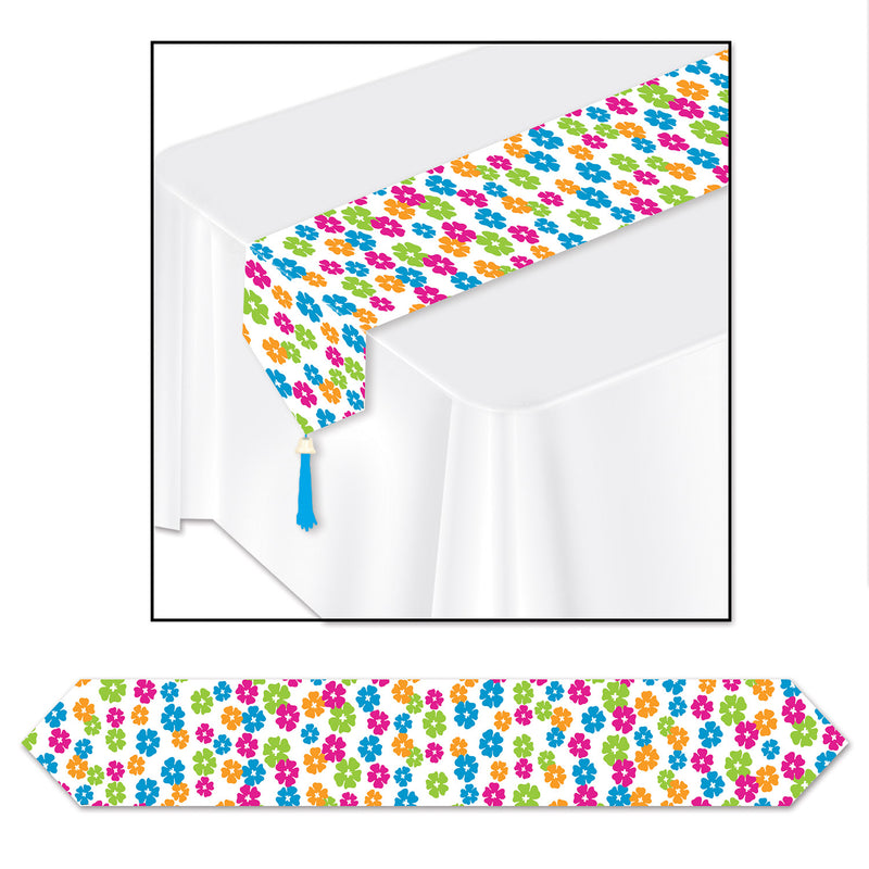 Printed Hibiscus Table Runner – 11" x 6' – (1/Pkg) by Beistle for Luau Table Runners - Printed