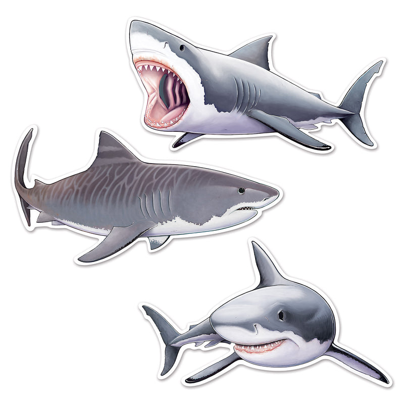 Shark Cutouts – 22½"-24¼" – (3/Pkg) by Beistle for Shark Printed