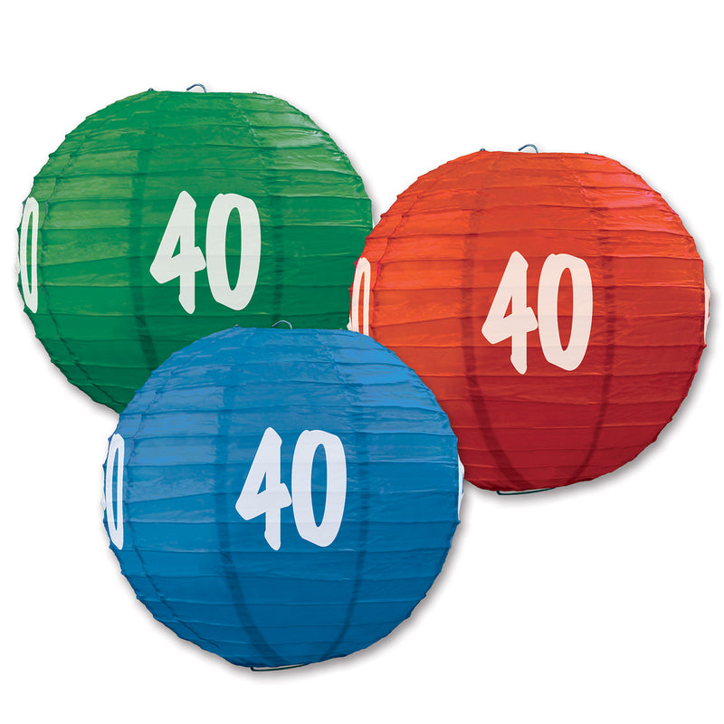 "40" Paper Lanterns – 9½" – (3/Pkg) by Beistle for Birthday-Age Specific Lanterns