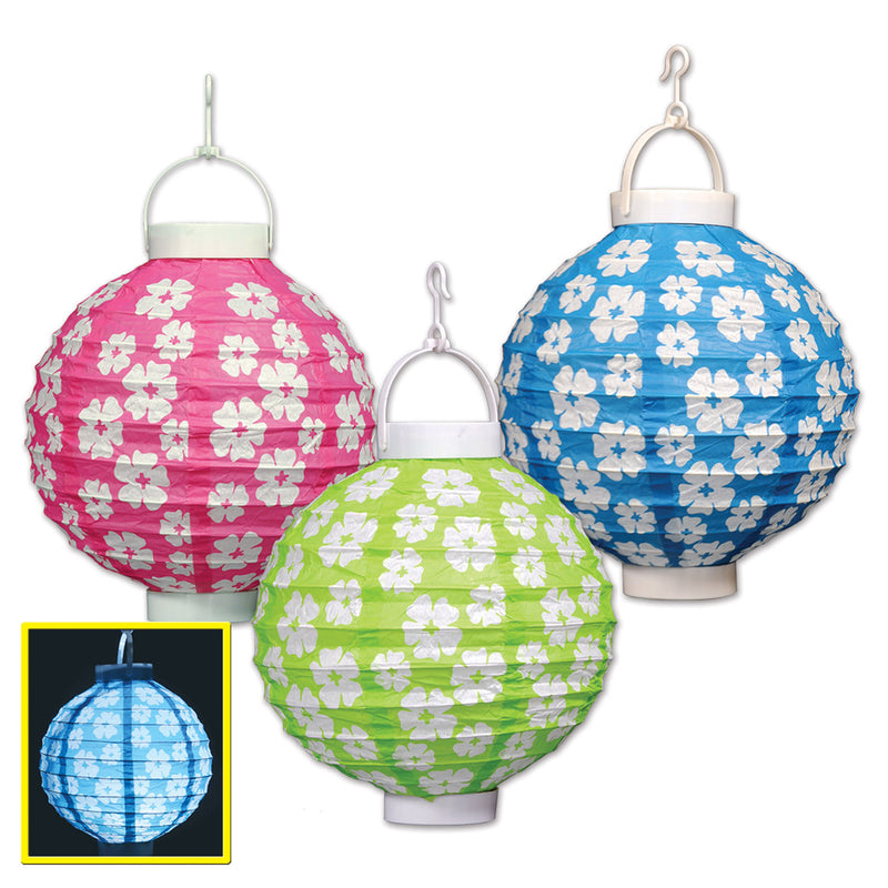 Light-Up Hibiscus Paper Lanterns – 8" – (3/Pkg) by Beistle for Luau Lanterns