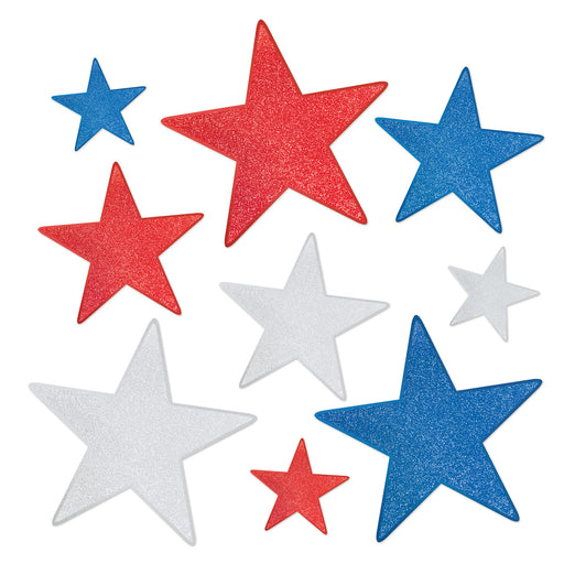 Glittered Foil Star Cutouts – Asstd – (9/Pkg) by Beistle for Patriotic Foil