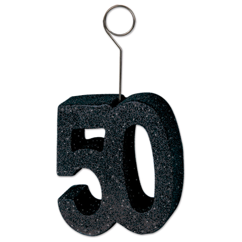Glittered "50" Photo/Balloon Holder – 6 Oz by Beistle for Over-The-Hill Balloon/Photo Holders