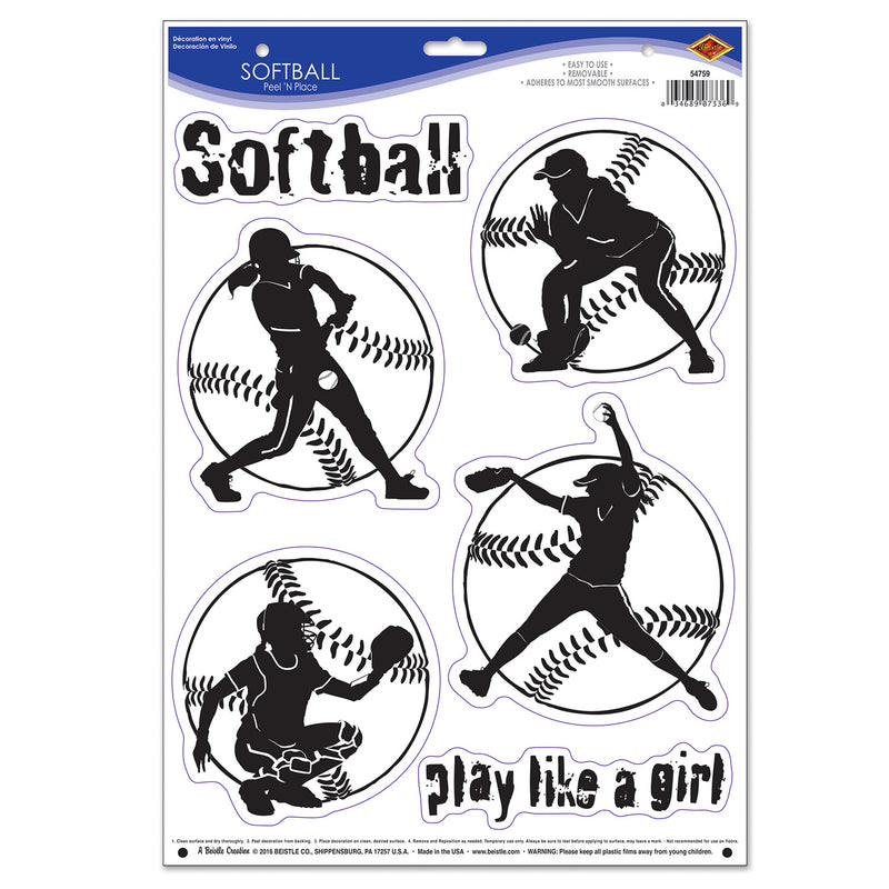 Softball Peel 'N Place – 12" x 17" Sh – (6/Sh) by Beistle for Sports Peel 'N Place