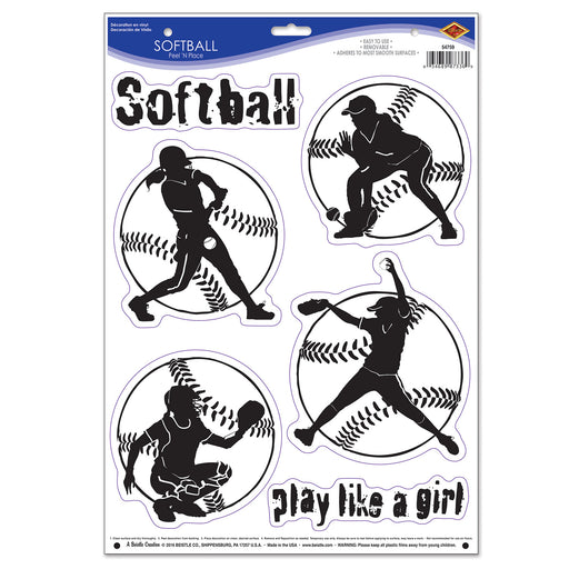 Softball Peel 'N Place – 12" x 17" Sh – (6/Sh) by Beistle for Sports Peel 'N Place