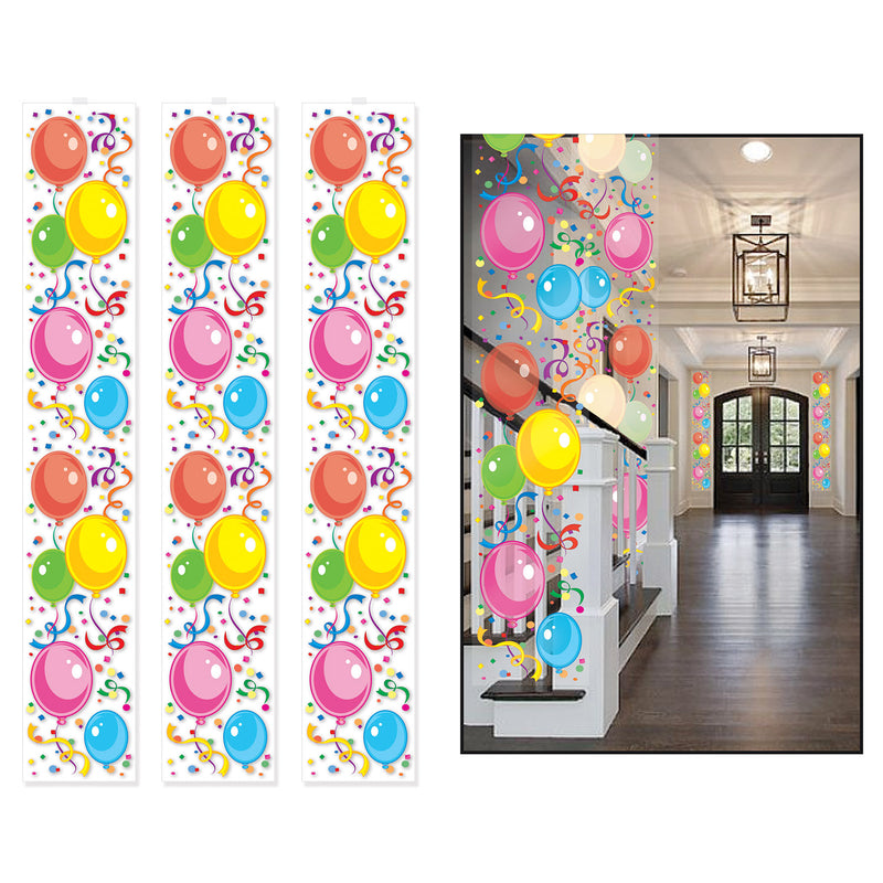 Balloon Party Panels – 12" x 6' – (3/Pkg) by Beistle for Birthday Party Panels