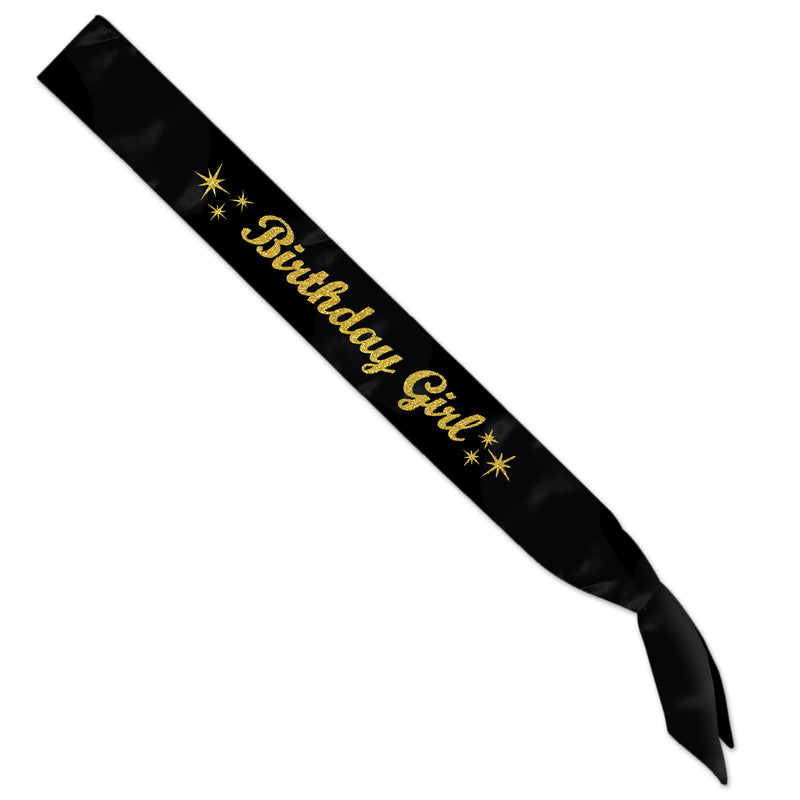Glittered Birthday Girl Satin Sash – 33" x 4" – (1/Pkg) by Beistle for Birthday Sashes