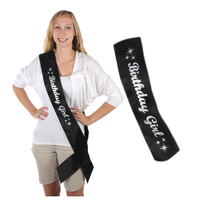 Glittered Birthday Girl Satin Sash – 33" x 4" – (1/Pkg) by Beistle for Birthday Sashes