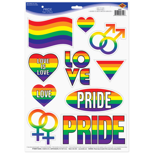 Pride Peel 'N Place – 12" x 17" Sh – (10/Sh) by Beistle for Rainbow Peel 'N Place
