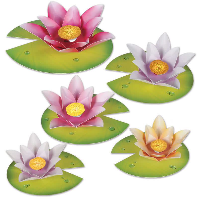 Water Lily Paper Flowers – Asstd – (5/Pkg) by Beistle for Spring/Summer Printed