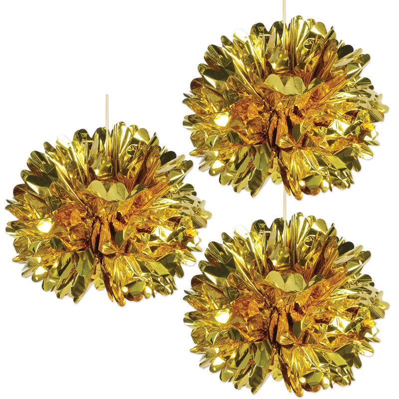 Metallic Fluff Balls – 16" – (3/Pkg) by Beistle for New Years Metallic