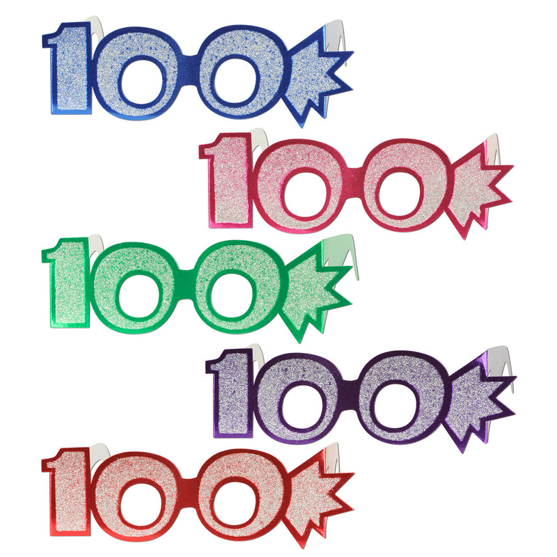 "100" Glittered Foil Eyeglasses by Beistle for Birthday-Age Specific Eyeglasses