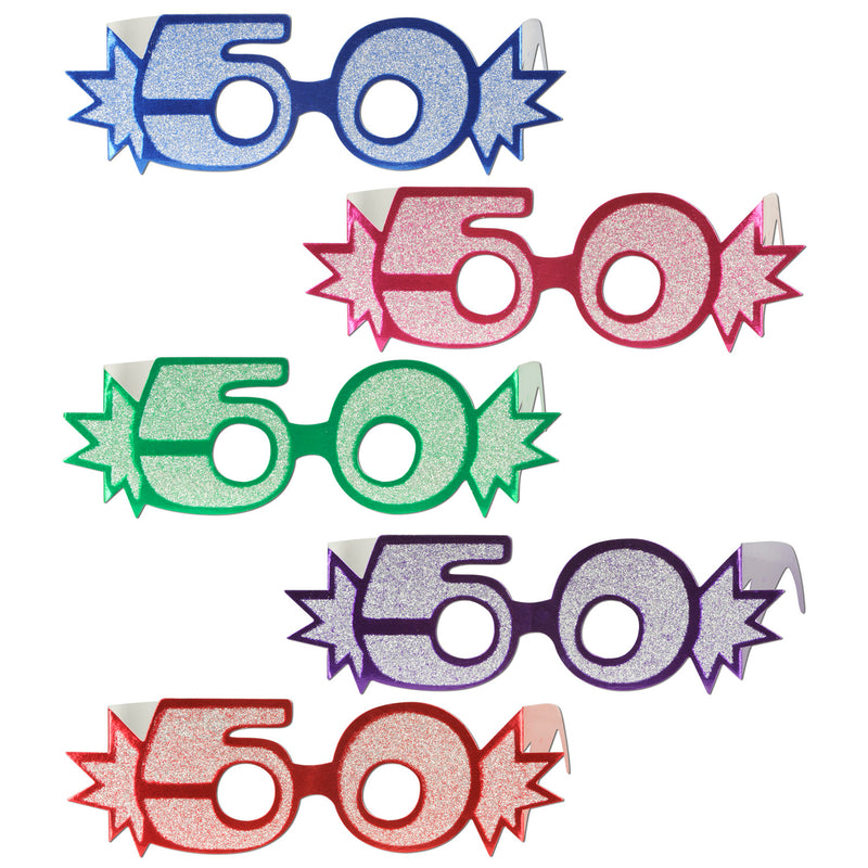 "50" Glittered Foil Eyeglasses