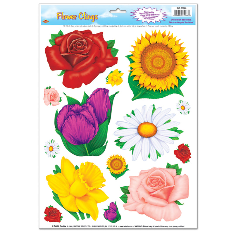 Flower Clings – 12" x 17" Sh – (14/Sh) by Beistle for Spring/Summer Window Clings