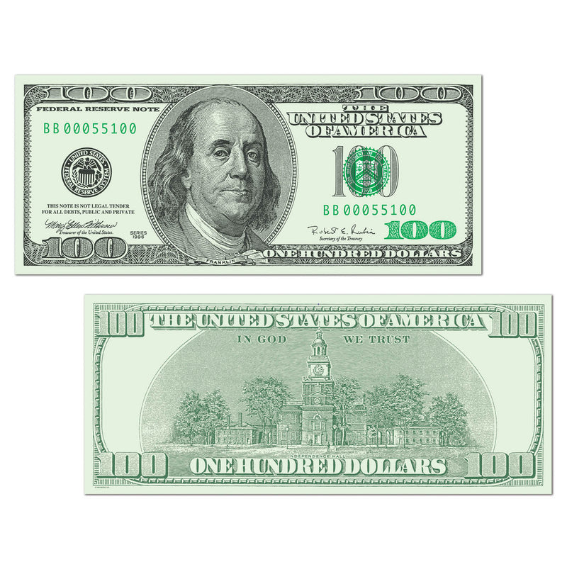 Big Bucks Cutout $100 Bill – 7½" x 17½" by Beistle for Casino Printed