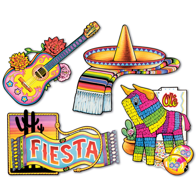 Fiesta Cutouts – 15¼"-19¼" – (4/Pkg) by Beistle for Fiesta/Cinco de Mayo Printed