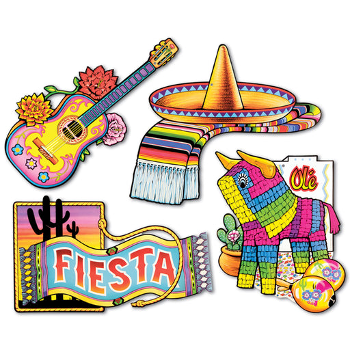 Fiesta Cutouts – 15¼"-19¼" – (4/Pkg) by Beistle for Fiesta/Cinco de Mayo Printed