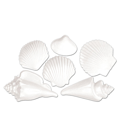 White Plastic Seashells – 7½"-15¾" – (6/Pkg) by Beistle for Luau Plastic Decorations