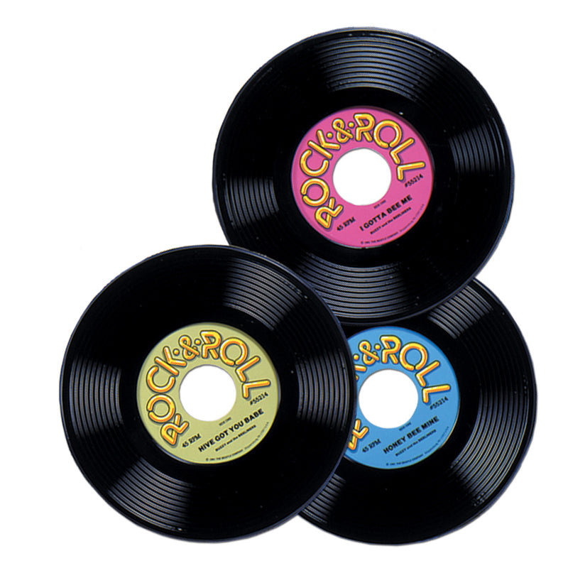 Plastic Records – 9" – (3/Pkg) by Beistle for 50's/Rock & Roll Plastic Decorations