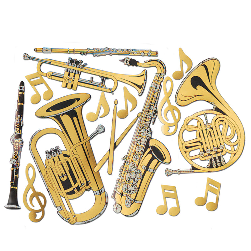 Gold Foil Musical Instrument Cutouts – 17"-23½" – (15/Pkg) by Beistle for Music Foil