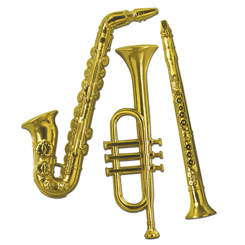 Gold Plastic Musical Instruments – 16"-21" – (3/Pkg) by Beistle for Music Plastic Decorations