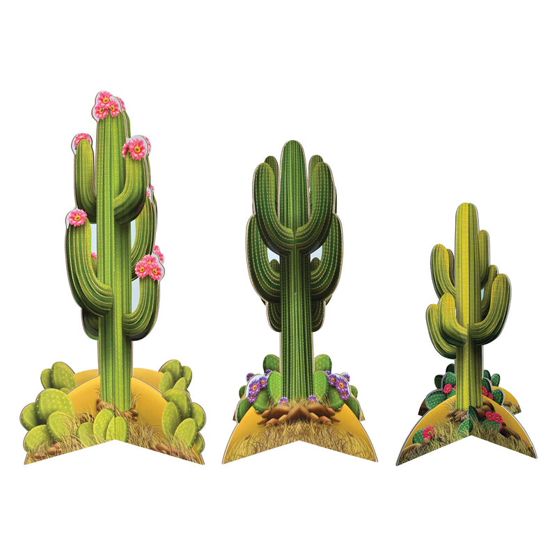3-D Cactus Centerpieces – Asstd – (3/Pkg) by Beistle for Western 3-D