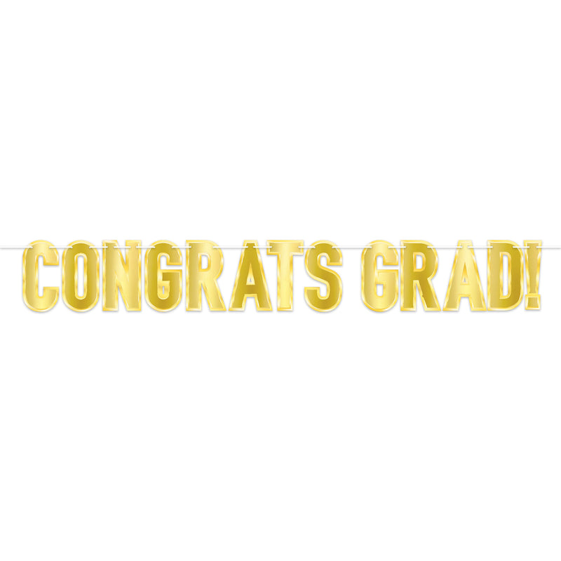 Foil Congrats Grad! Streamer – 7" x 5' 3" – (1/Pkg) by Beistle for Graduation Streamers