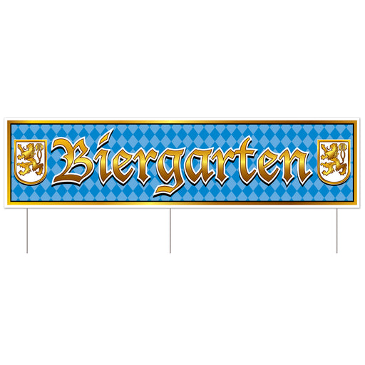 Plastic Jumbo Biergarten Yard Sign – 11¾" x 3' 11" – (1/Pkg) by Beistle for Oktoberfest Plastic Yard Signs