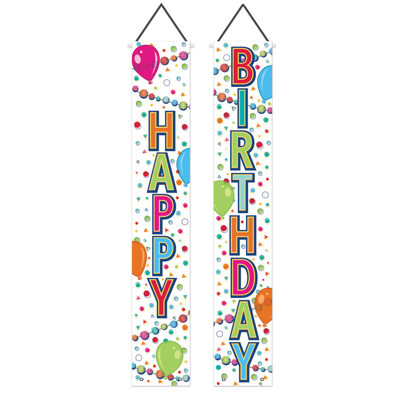 Happy Birthday Fabric Door Panel Set – 6' x 12¾" – (1/Pkg) by Beistle for Birthday Door Covers