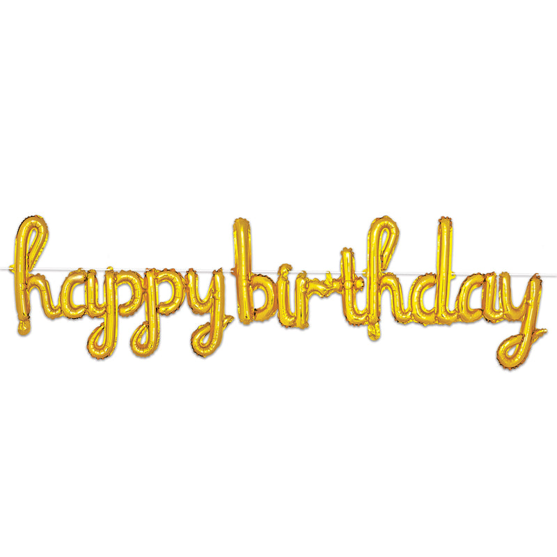 Script Happy Birthday Balloon Streamer – 16" x 5' 6" – (1/Pkg) by Beistle for Birthday Balloon Streamers