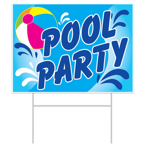 Plastic Pool Party Yard Sign – 11½" x 15½" – (1/Pkg) by Beistle for Spring/Summer Yard Signs