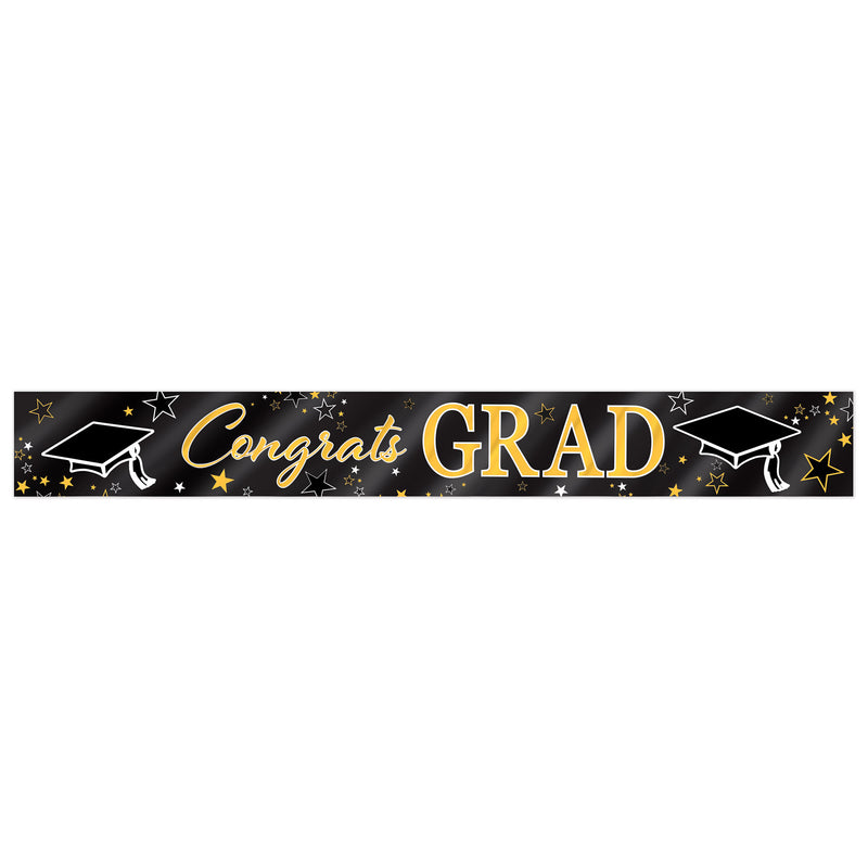 Metallic Congrats Grad Banner – 7½" x 5' – (1/Pkg) by Beistle for Graduation Metallic Banners