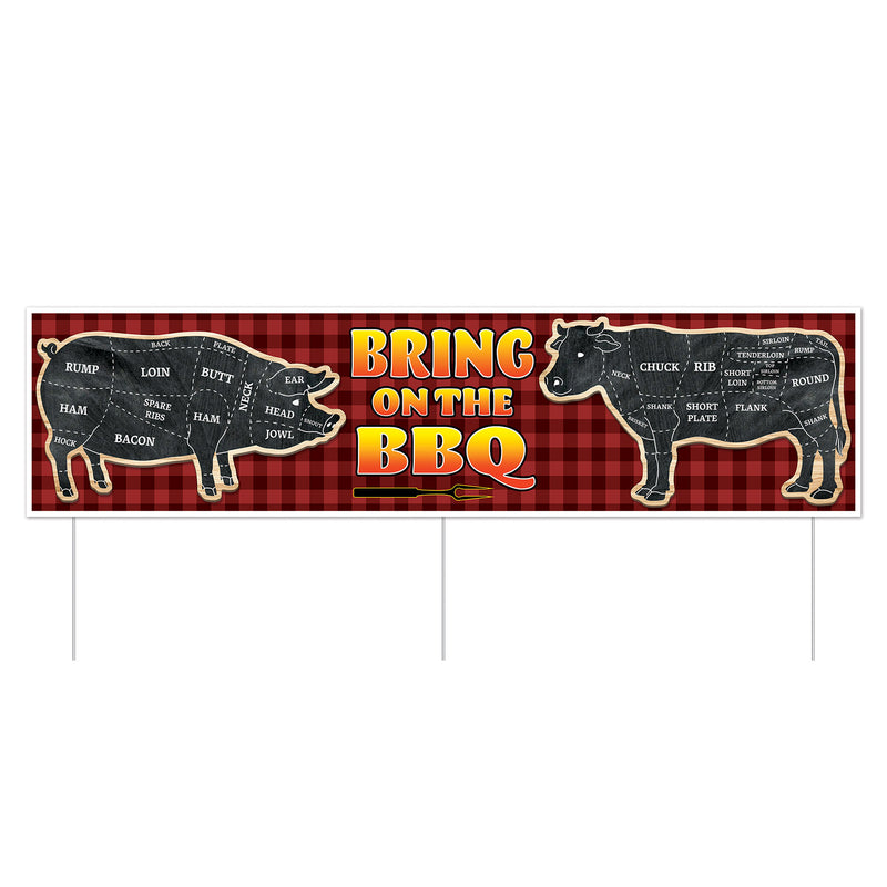 Plastic Jumbo Bring On The BBQ Yard Sign – 11¾" x 3' 11" – (1/Pkg) by Beistle for Spring/Summer Plastic Yard Signs