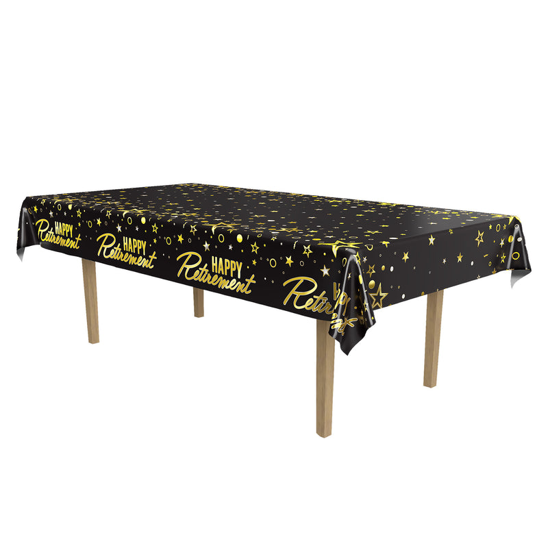 Metallic Happy Retirement Tablecover – 54" x 108" – (1/Pkg) by Beistle for Retirement Table Covers - Patterned