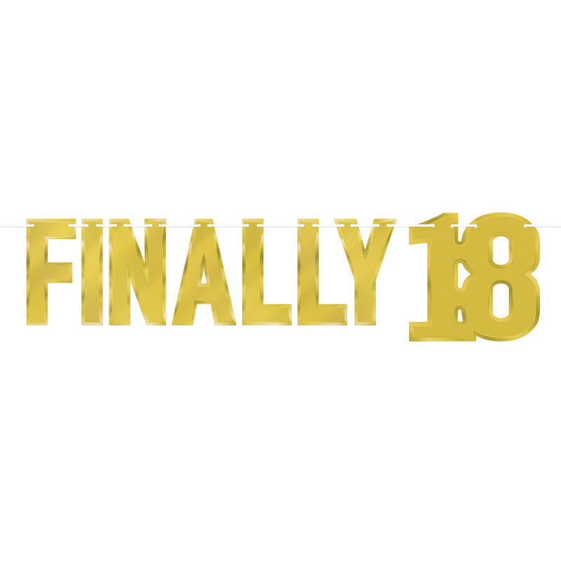 Foil Finally "18" Streamer – 7½" x 3' – (1/Pkg) by Beistle for Birthday-Age Specific Streamers