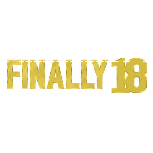 Foil Finally "18" Streamer – 7½" x 3' – (1/Pkg) by Beistle for Birthday-Age Specific Streamers