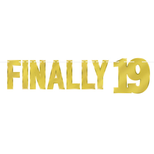 Foil Finally "19" Streamer – 7½" x 3' – (1/Pkg) by Beistle for Birthday-Age Specific Streamers