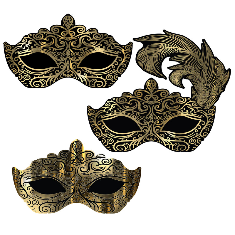 Masquerade Mask Wall Decorations – Asstd – (3/Box) by Beistle for Prom Corrugated Cardboard