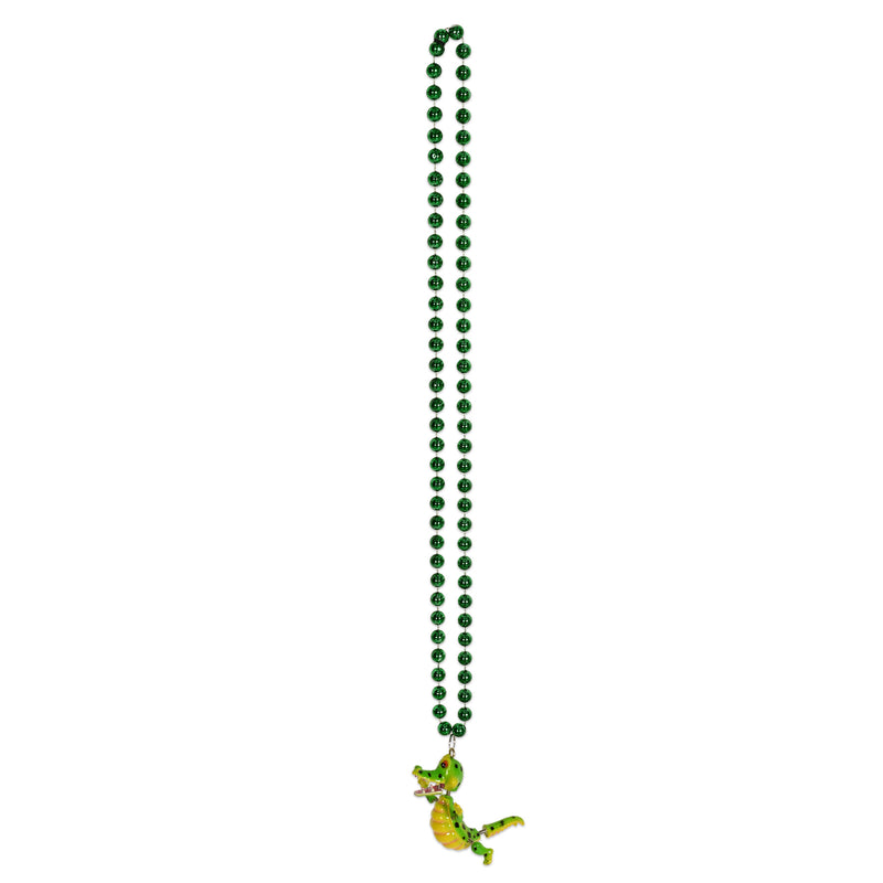 Beads w/Bobble Alligator Medallion – 36" – (1/Card) by Beistle for Mardi Gras Beads with Medallion