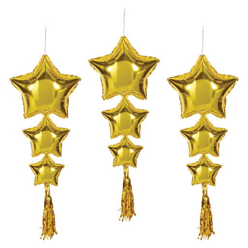 Star Balloons w/Tassels – 3' 9" – (3/Pkg) by Beistle for General Occasion Mylar